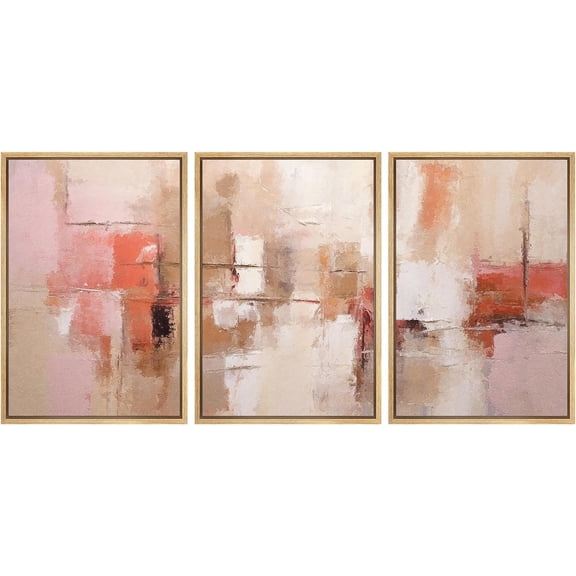 PixonSign Framed Canvas Print Wall Art Set Grunge Industrial Red Paint Stroke Landscape Abstract Shapes Illustrations Modern Art Geometric Mid-Century Modern Cozy for Bedroom - 24"x36"x3 Natural
