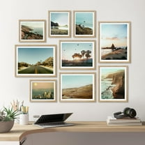 PixonSign Framed Canvas Print Wall Art Set - Los Angeles Ocean Beach Variety Landscape Posters - Gallery Set of 9 Nature Wilderness Plants Photography Art Wall Décor for Living Room - Natural