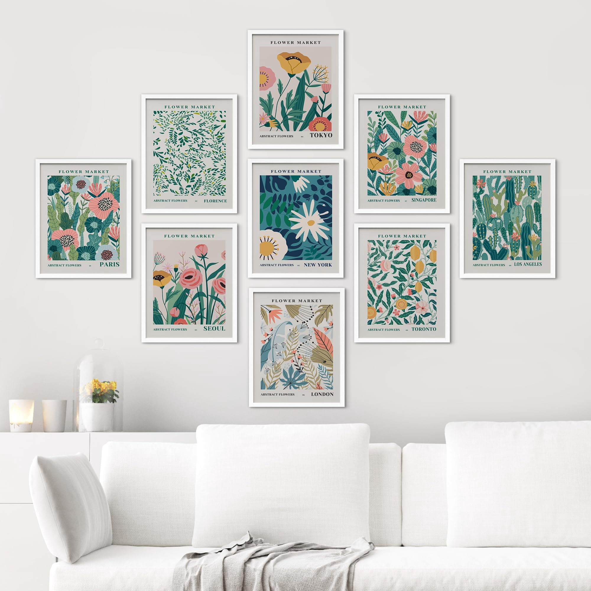 PixonSign Framed Canvas Print Wall Art Set - Market Abstract Floral ...