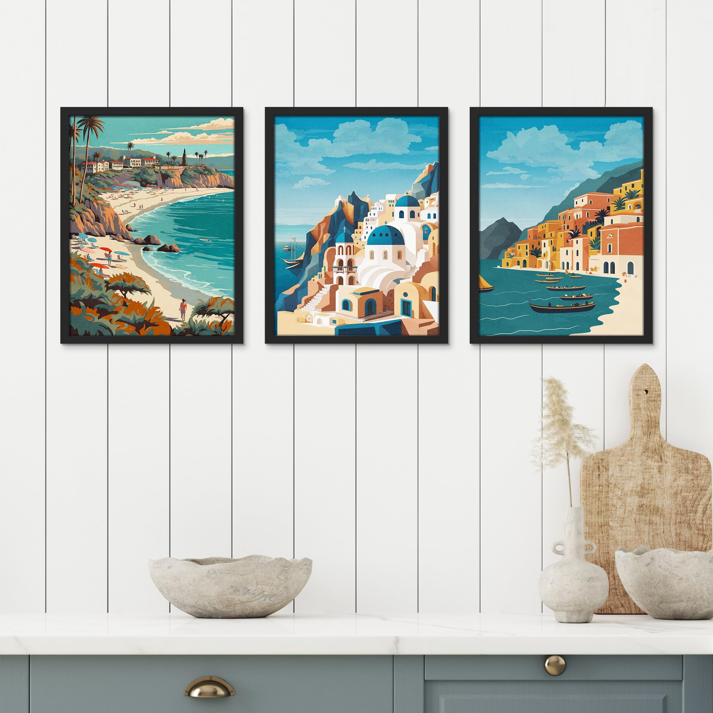 PixonSign Framed Canvas Print Wall Art Set - Mediterranean Tropical ...