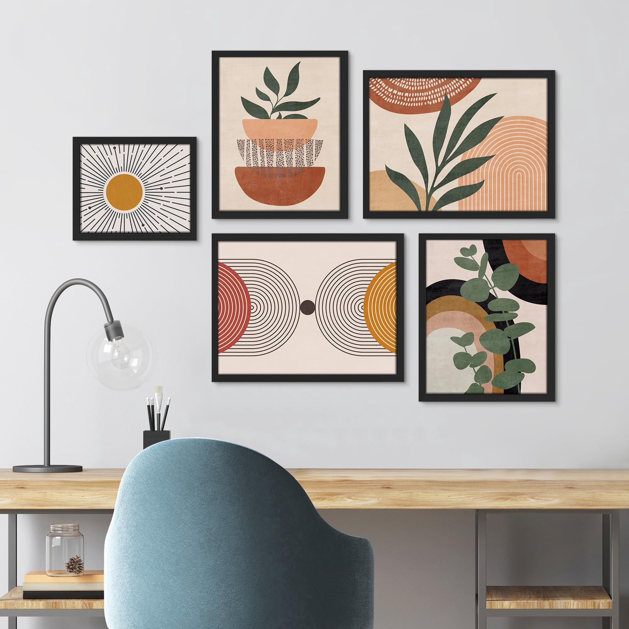 PixonSign Framed Canvas Print Wall Art Set - Mid-Century Abstract ...