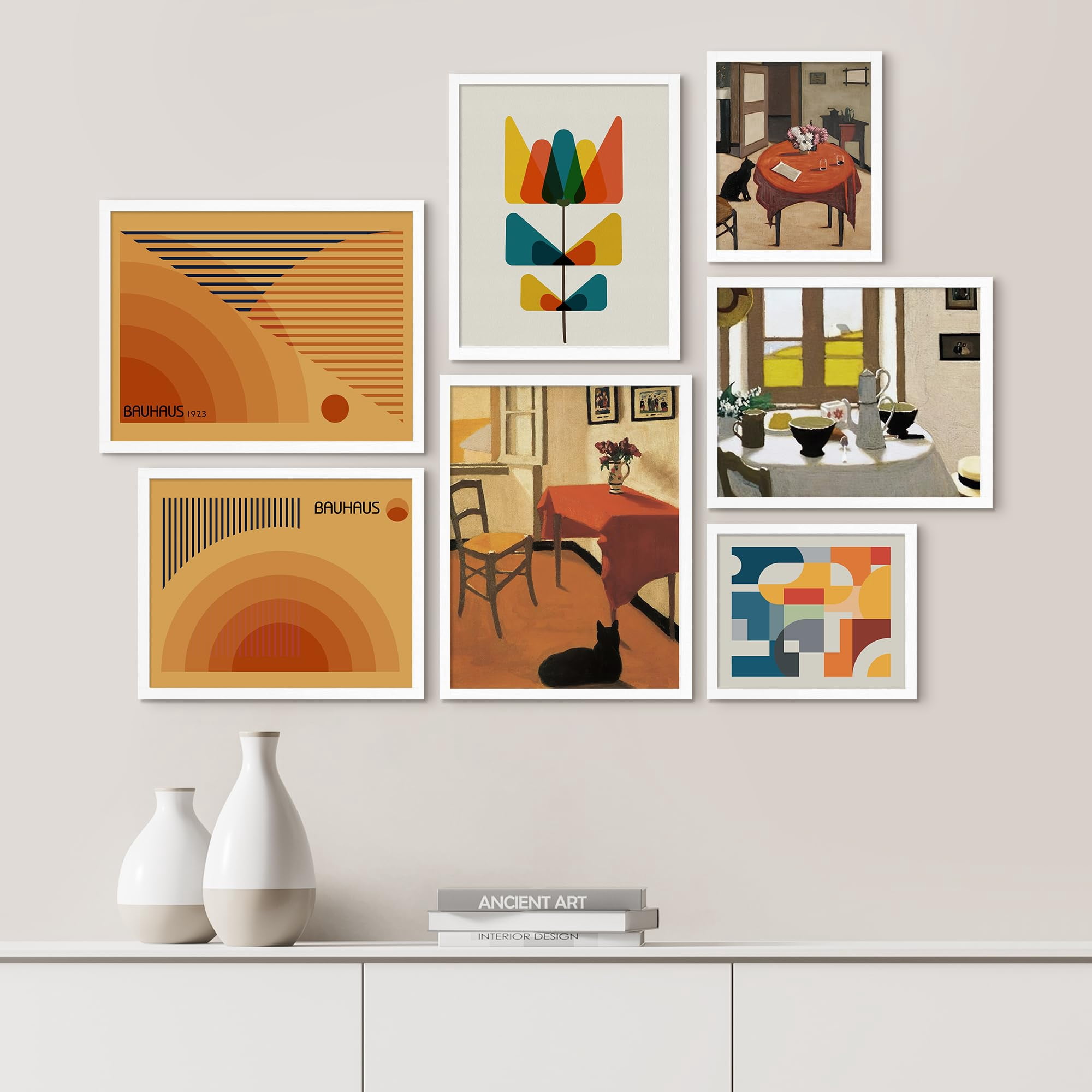 PixonSign Framed Canvas Print Wall Art Set - Mid-Century Abstract ...