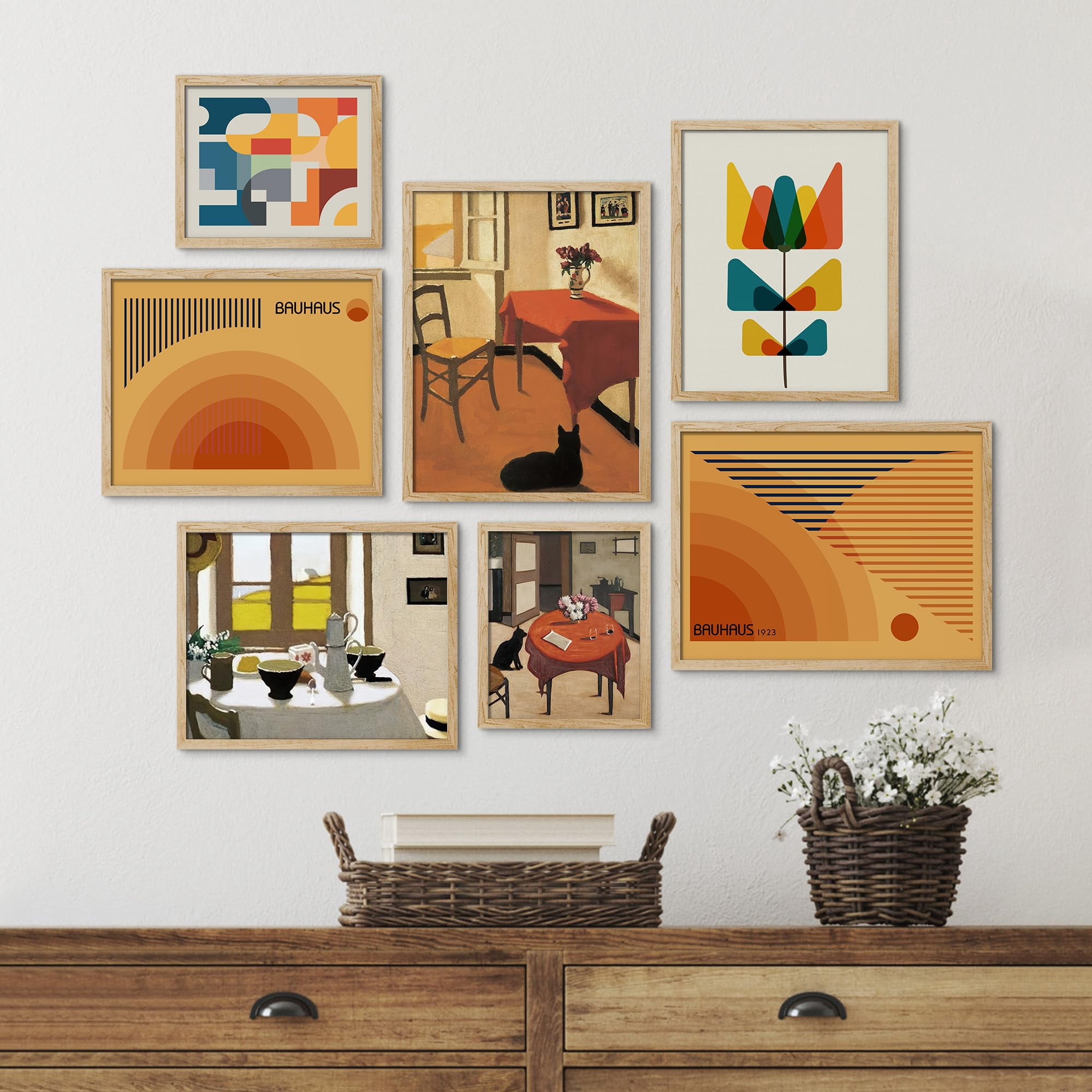 PixonSign Framed Canvas Print Wall Art Set - Mid-Century Abstract ...