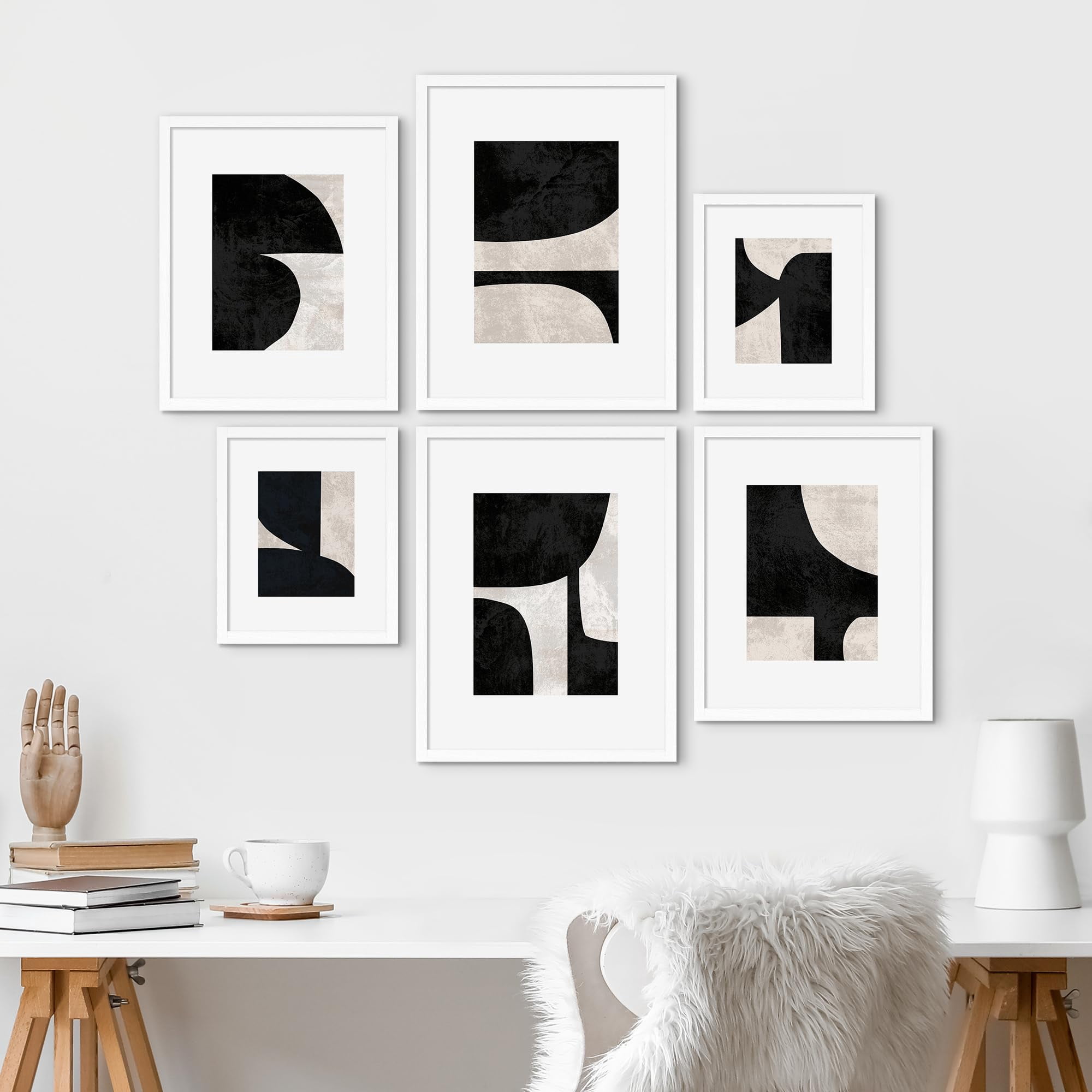 PixonSign Framed Canvas Print Wall Art Set - Mid-Century Black & Tan ...