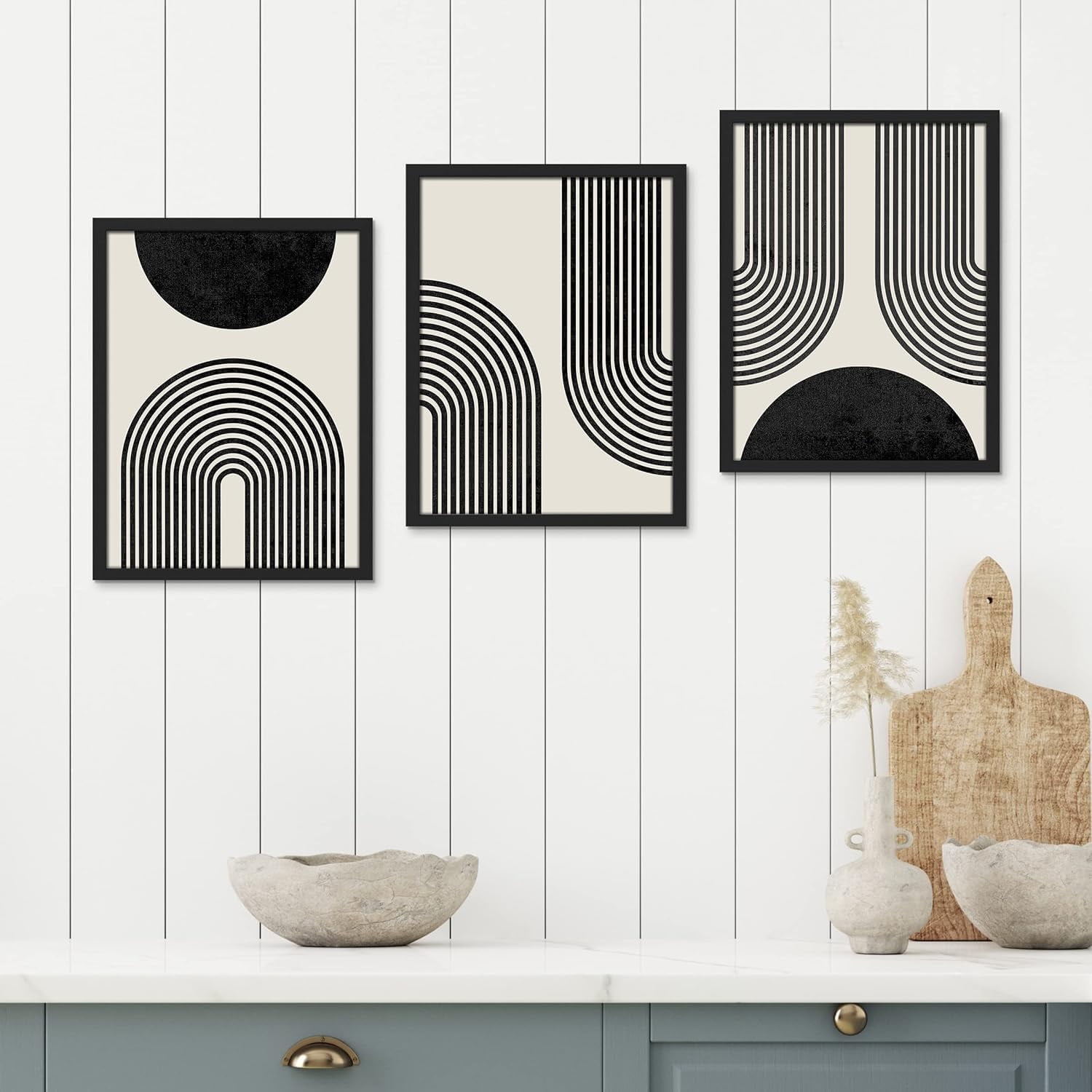 PixonSign Framed Canvas Print Wall Art Set, Mid-Century Black & White ...
