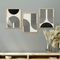 PixonSign Framed Canvas Print Wall Art Set - Mid-Century Black & White Polygons & Shapes Art - Set of 3 Abstract Geometric Modern Art Minimalism Rustic Wall Décor - 12"x16"x3 Panels Natural