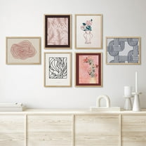 PixonSign Framed Canvas Print Wall Art Set - Mid-Century Colorful Paint Strokes & Flowers - Set of 6 Abstract Geometric Floral Poster Cultural Art Wall Décor - 8"x10"x6 Natural