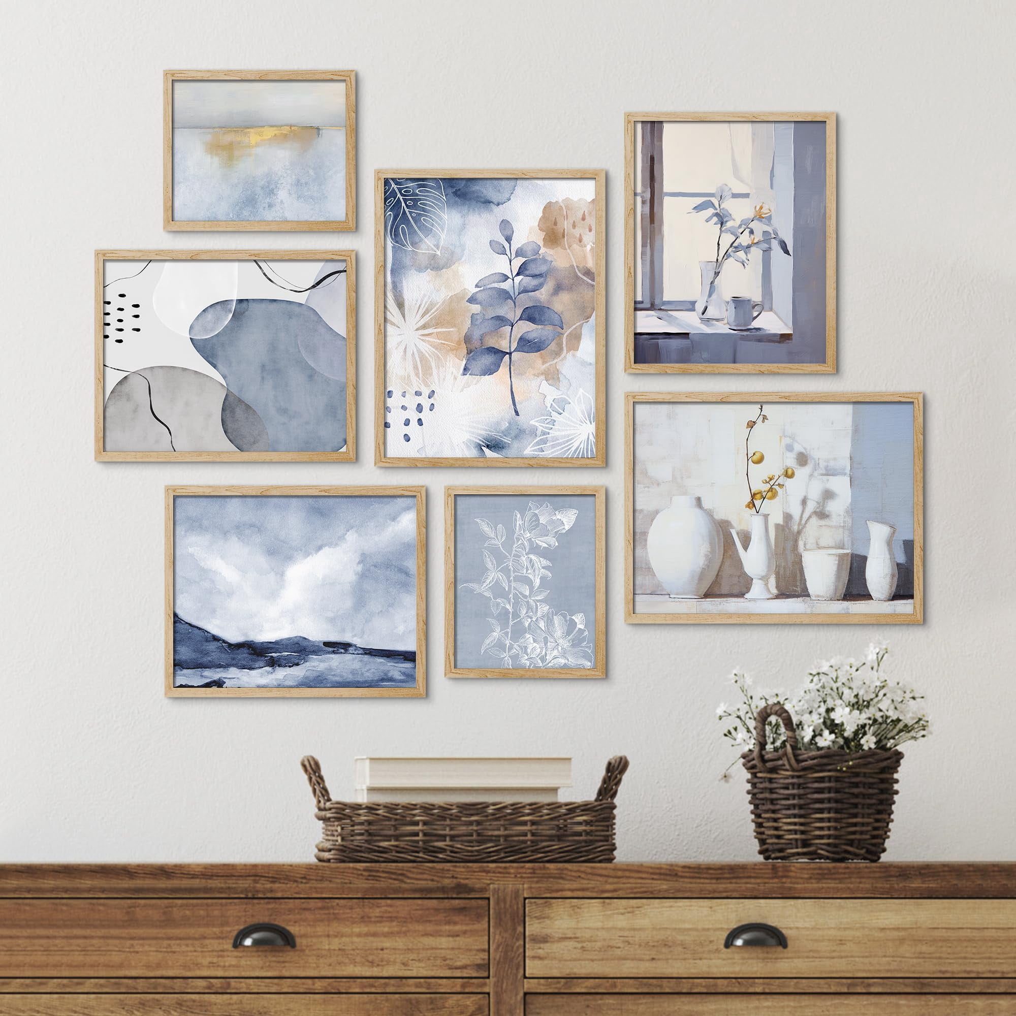 PixonSign Framed Canvas Print Wall Art Set - Mid-Century Geometric ...