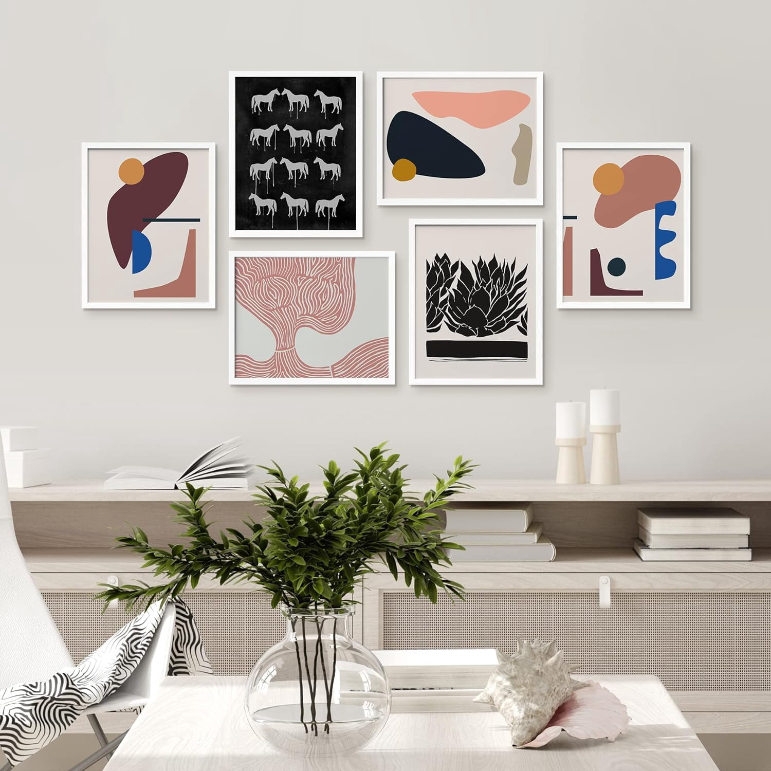 PixonSign Framed Canvas Print Wall Art Set - Mid-Century Geometric ...