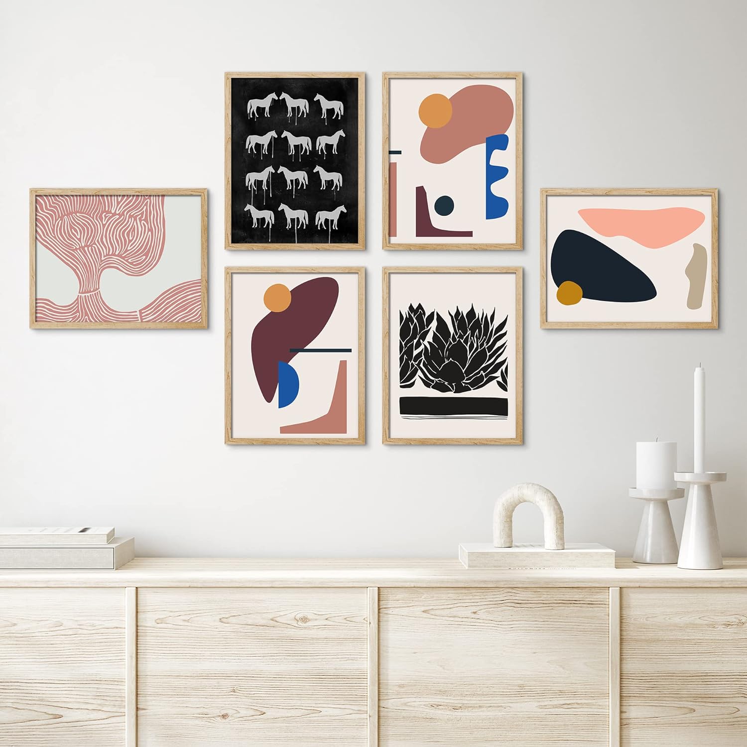 PixonSign Framed Canvas Print Wall Art Set MidCentury Geometric