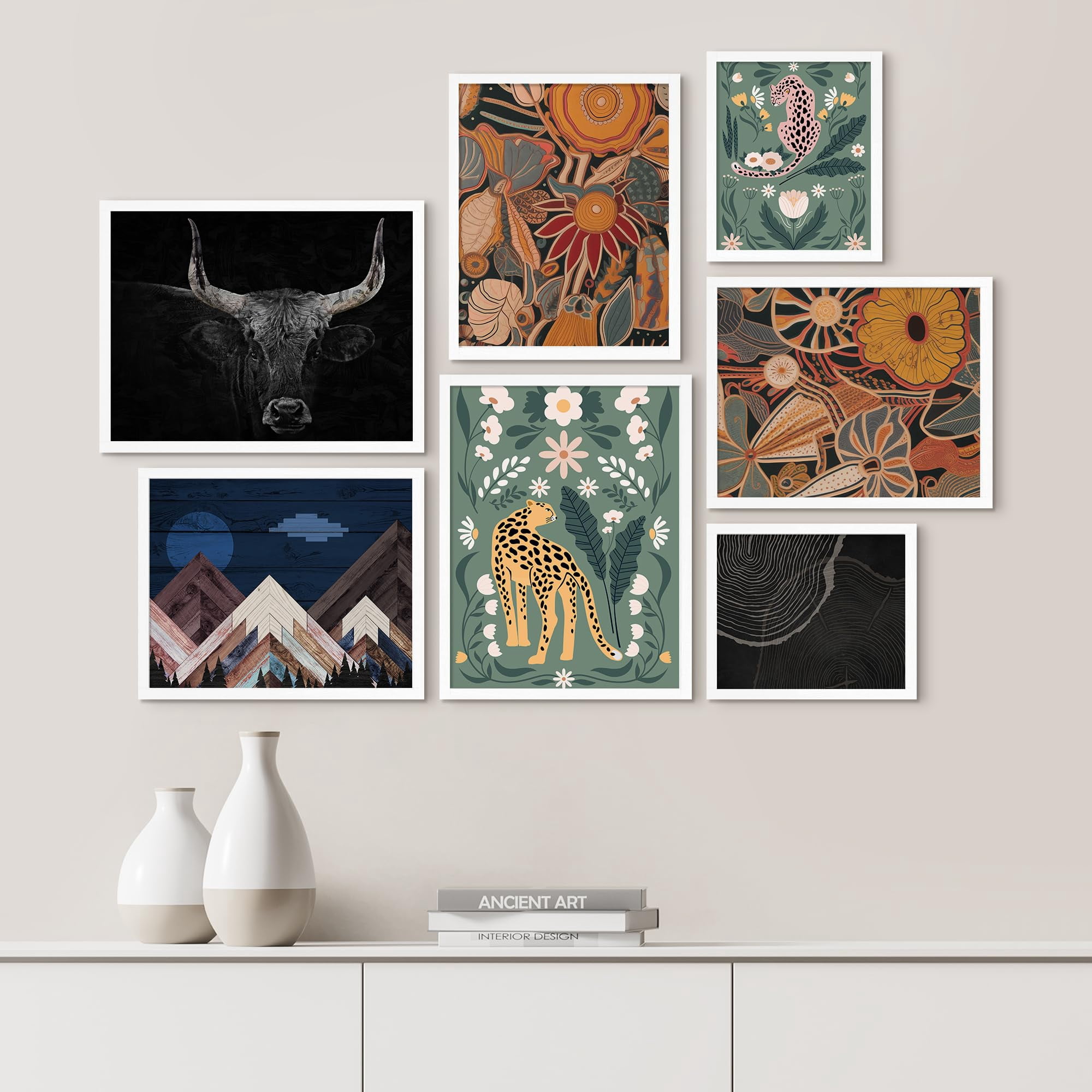 PixonSign Framed Canvas Print Wall Art Set - Mid-Century Mountain ...