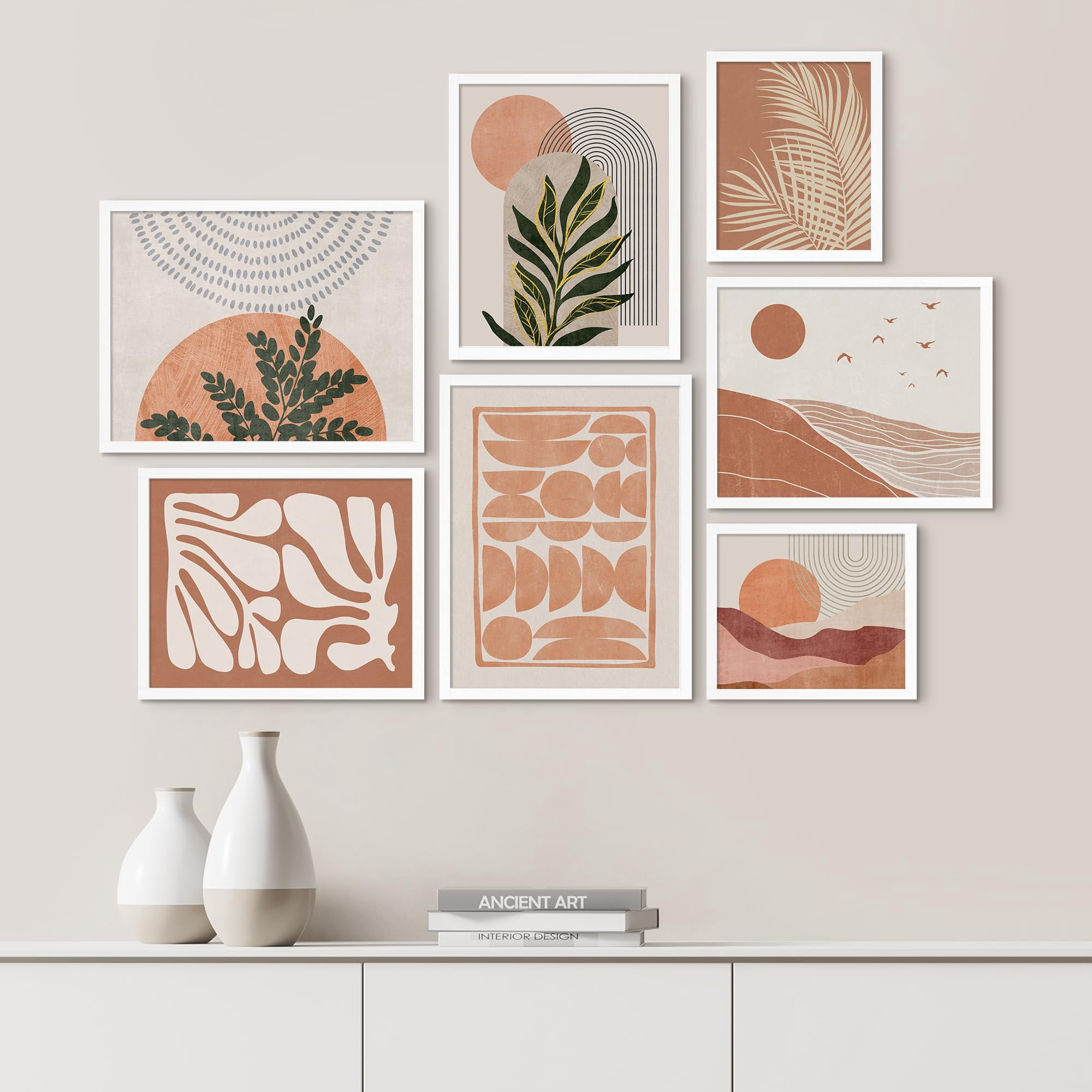 PixonSign Framed Canvas Print Wall Art Set - Mid-Century Palm Leaf ...