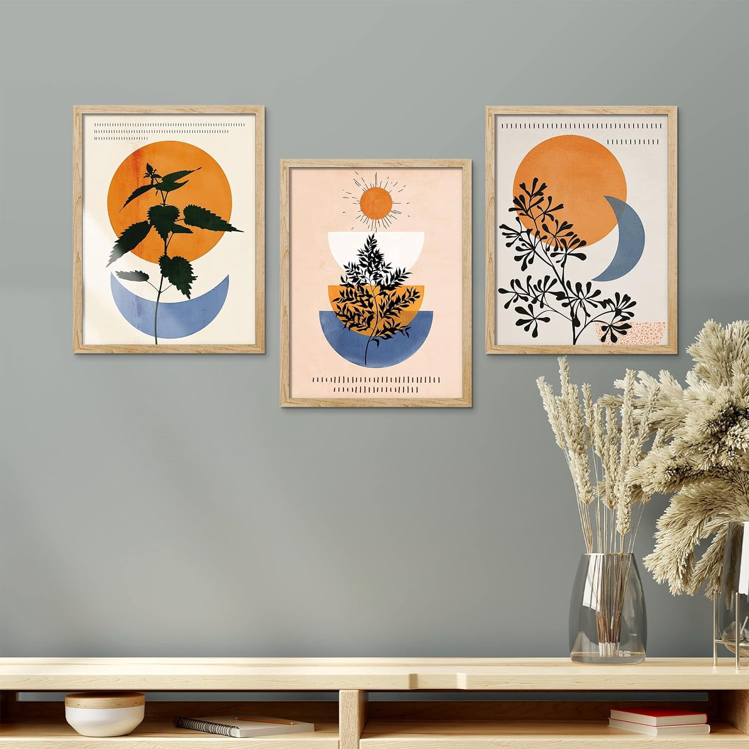PixonSign Framed Canvas Print Wall Art Set - Mid-Century Polygons ...