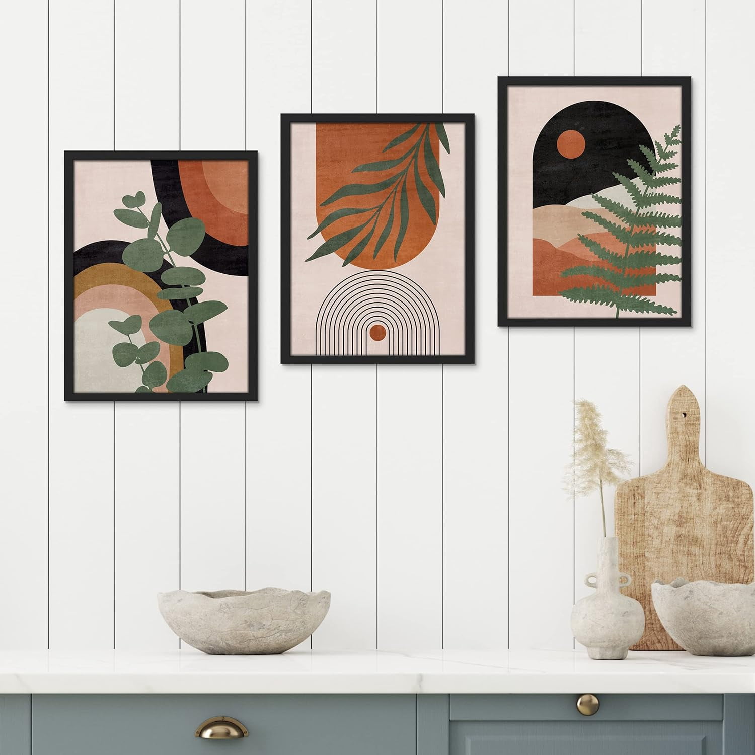 PixonSign Framed Canvas Print Wall Art Set - Mid-Century Polygons ...