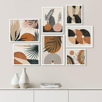 PixonSign Framed Canvas Print Wall Art Set - Mid-Century Retro Plants Polygons Poster Art - Geometric Print Gallery Set of 7 Abstract Illustrations Digital Art Wall Décor for Home - White