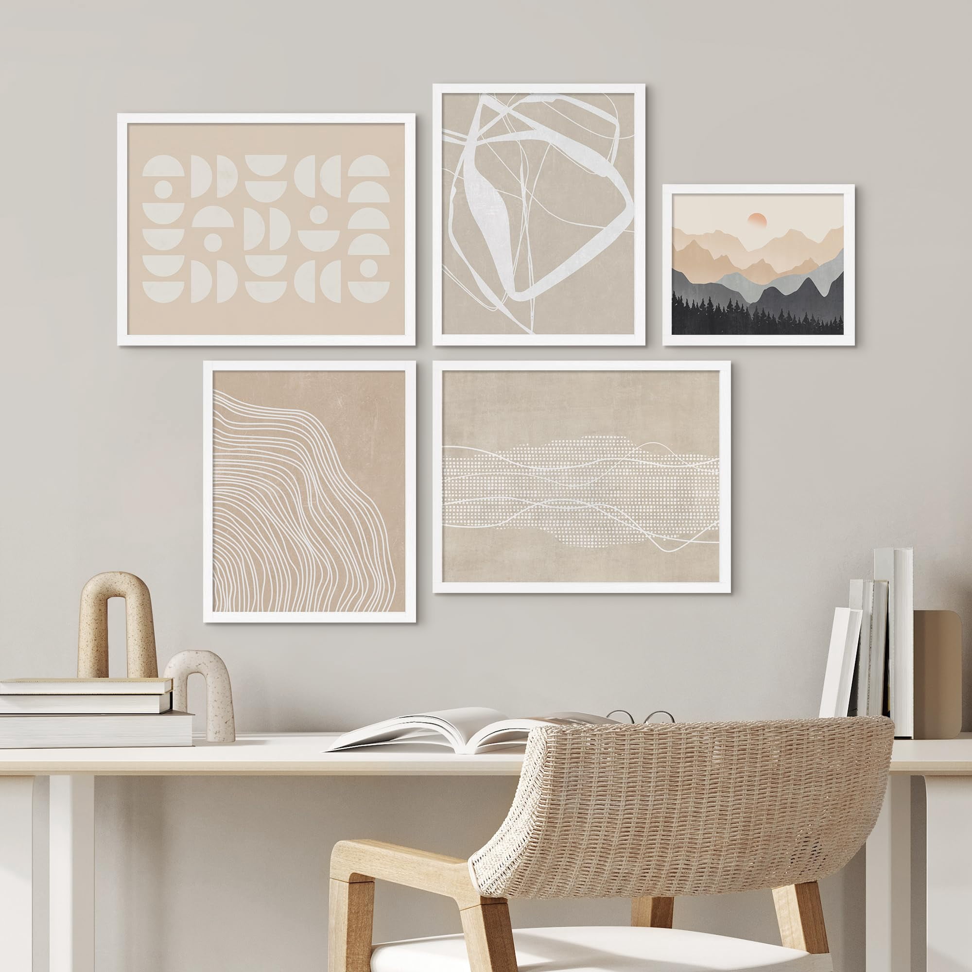 PixonSign Framed Canvas Print Wall Art Set - Mid-Century Spiral Ring ...