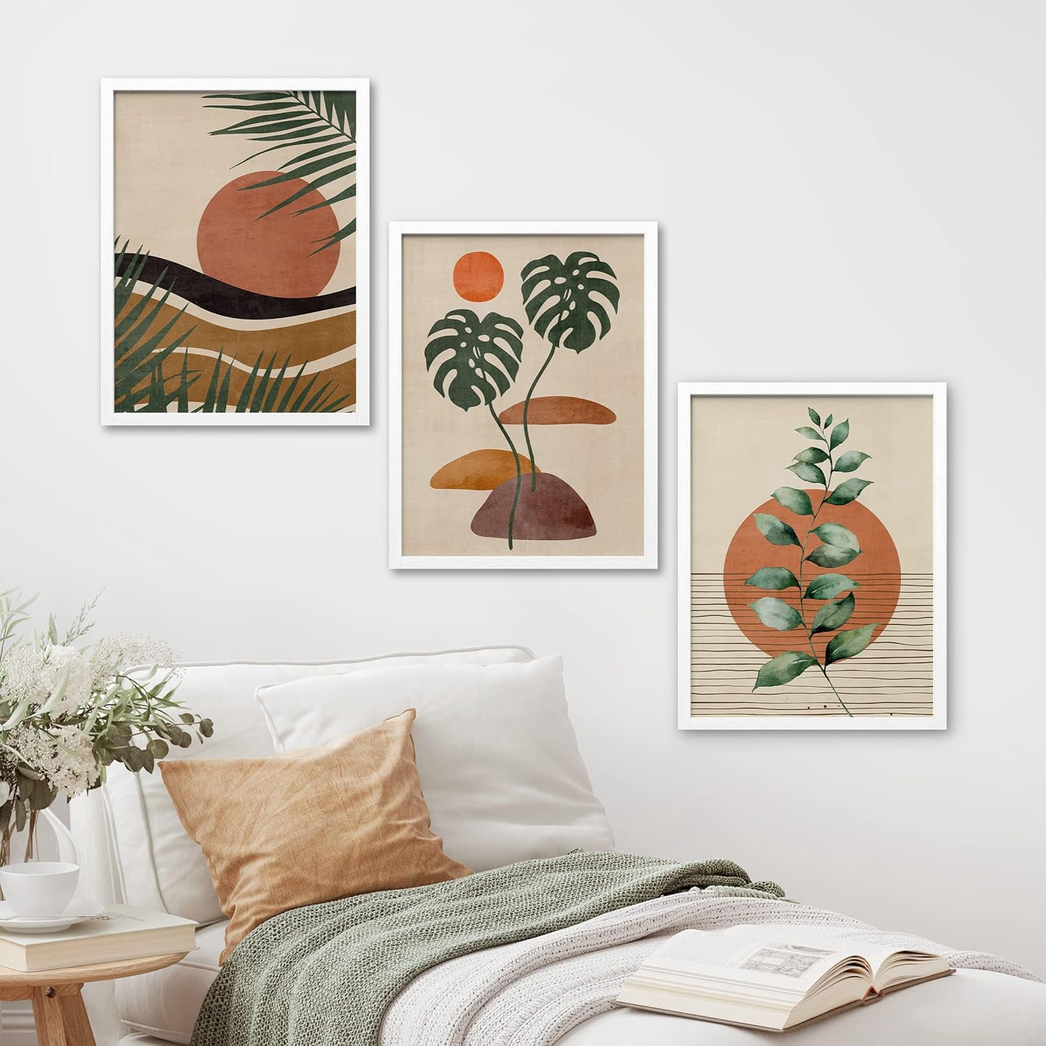 PixonSign Framed Canvas Print Wall Art Set - Mid-Century Tropical Plant ...
