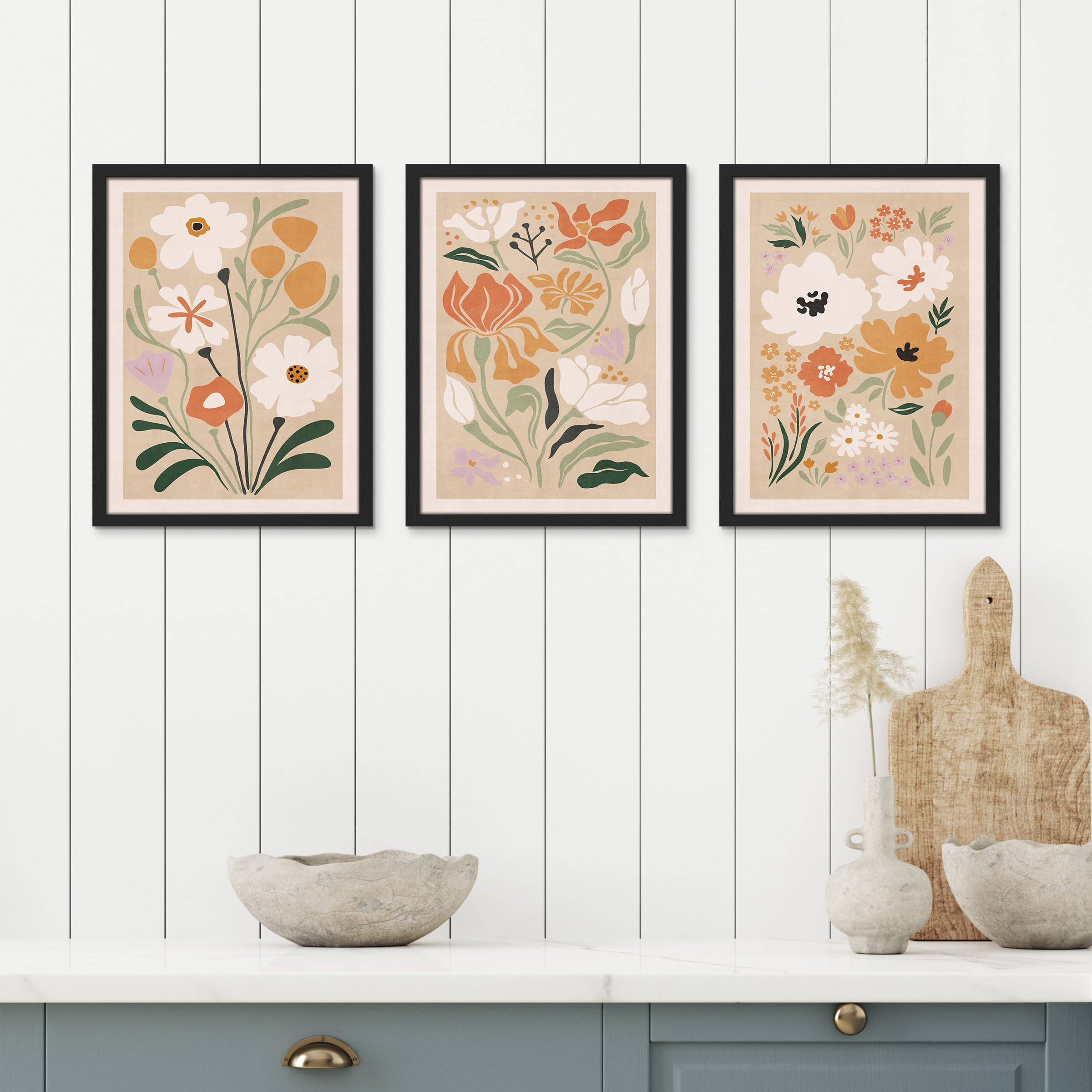 PixonSign Framed Canvas Print Wall Art Set - Minimal Boho Flowers ...