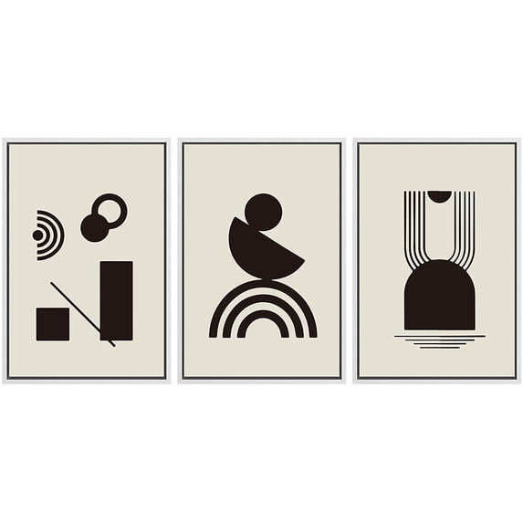 PixonSign Framed Canvas Print Wall Art Set Minimal Dark Geometric Mid-Century Collage Abstract Shapes Illustrations Modern Art Boho Decorative for Living Room, Bedroom, Office - 16"x24"x3 WHITE