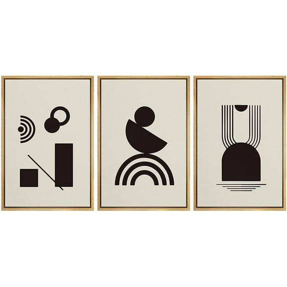 PixonSign Framed Canvas Print Wall Art Set Minimal Dark Geometric Mid-Century Collage Abstract Shapes Illustrations Modern Art Boho Decorative for Living Room, Bedroom, Office - 16"x24"x3 NATURAL