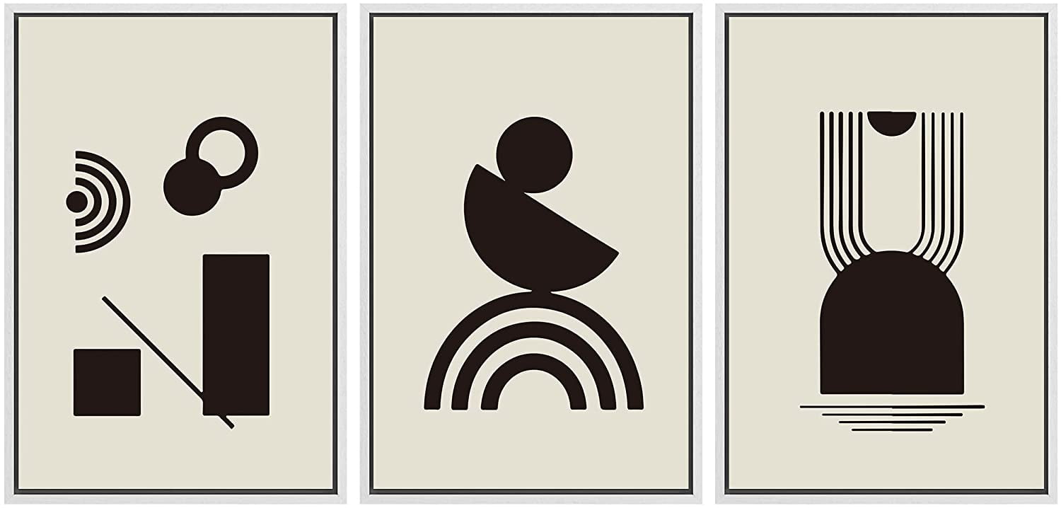 PixonSign Framed Canvas Print Wall Art Set Minimal Dark Geometric Mid ...