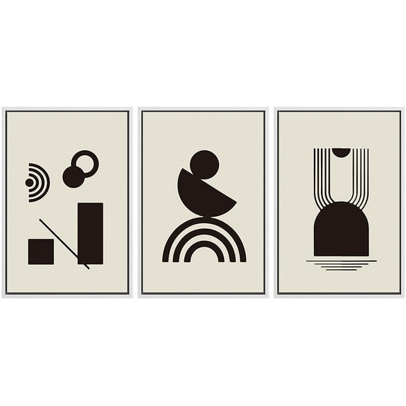 PixonSign Framed Canvas Print Wall Art Set Minimal Dark Geometric Mid-Century Collage Abstract Shapes Illustrations Modern Art Boho Decorative for Living Room, Bedroom, Office - 24"x36"x3 WHITE