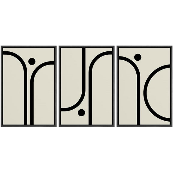 PixonSign Framed Canvas Print Wall Art Set Minimal Geometric Curved Line Landscapes Abstract Shapes Illustrations Modern Art Boho Decorative for Living Room, Bedroom, Office - 16"x24"x3 BLACK