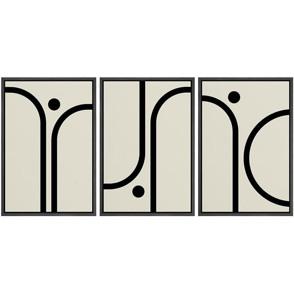 PixonSign Framed Canvas Print Wall Art Set Minimal Geometric Curved Line Landscapes Abstract Shapes Illustrations Modern Art Boho Decorative for Living Room, Bedroom, Office - 16"x24"x3 BLACK