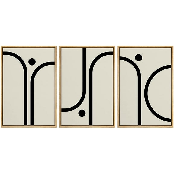 PixonSign Framed Canvas Print Wall Art Set Minimal Geometric Curved Line Landscapes Abstract Shapes Illustrations Modern Art Boho Decorative for Living Room, Bedroom, Office - 16"x24"x3 NATURAL