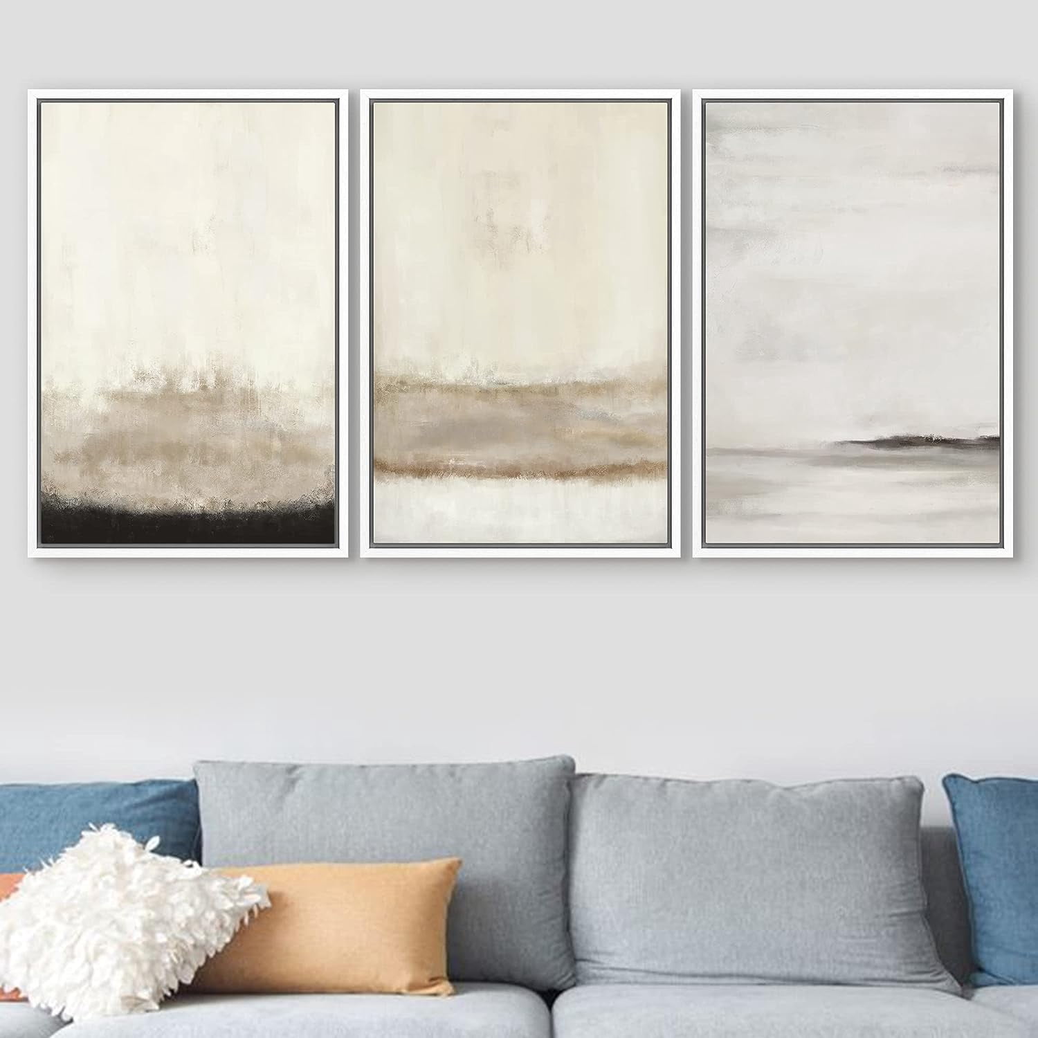 PixonSign Framed Canvas Print Wall Art Set Minimal Gray Tan Paint ...