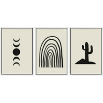 PixonSign Framed Canvas Print Wall Art Set Minimal Moon Phase Cactus Desert Collage Abstract Shapes Illustrations Modern Art Boho Decorative for Living Room, Bedroom, Office - 16"x24"x3 WHITE