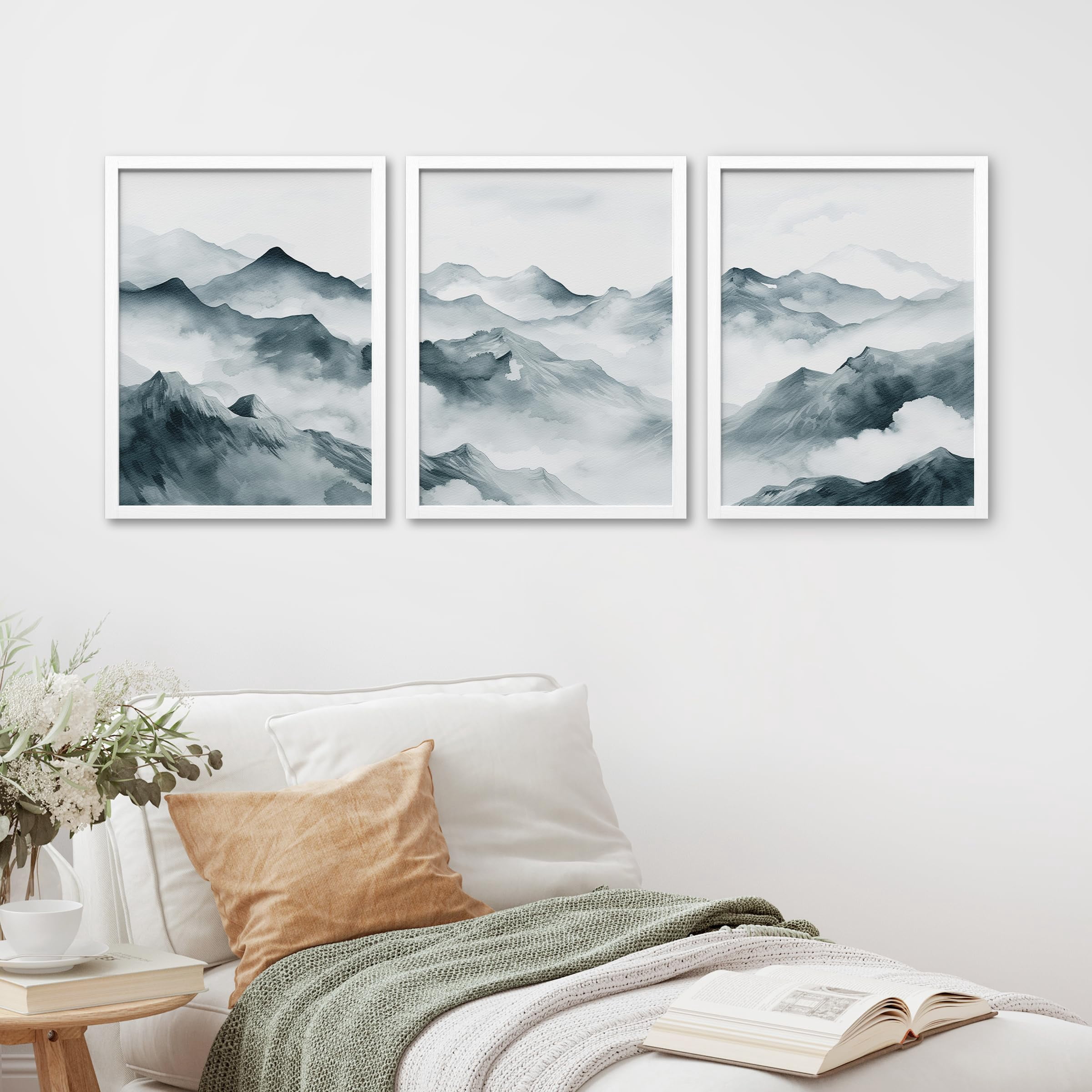 PixonSign Framed Canvas Print Wall Art Set - Misty Forest Green Nature ...