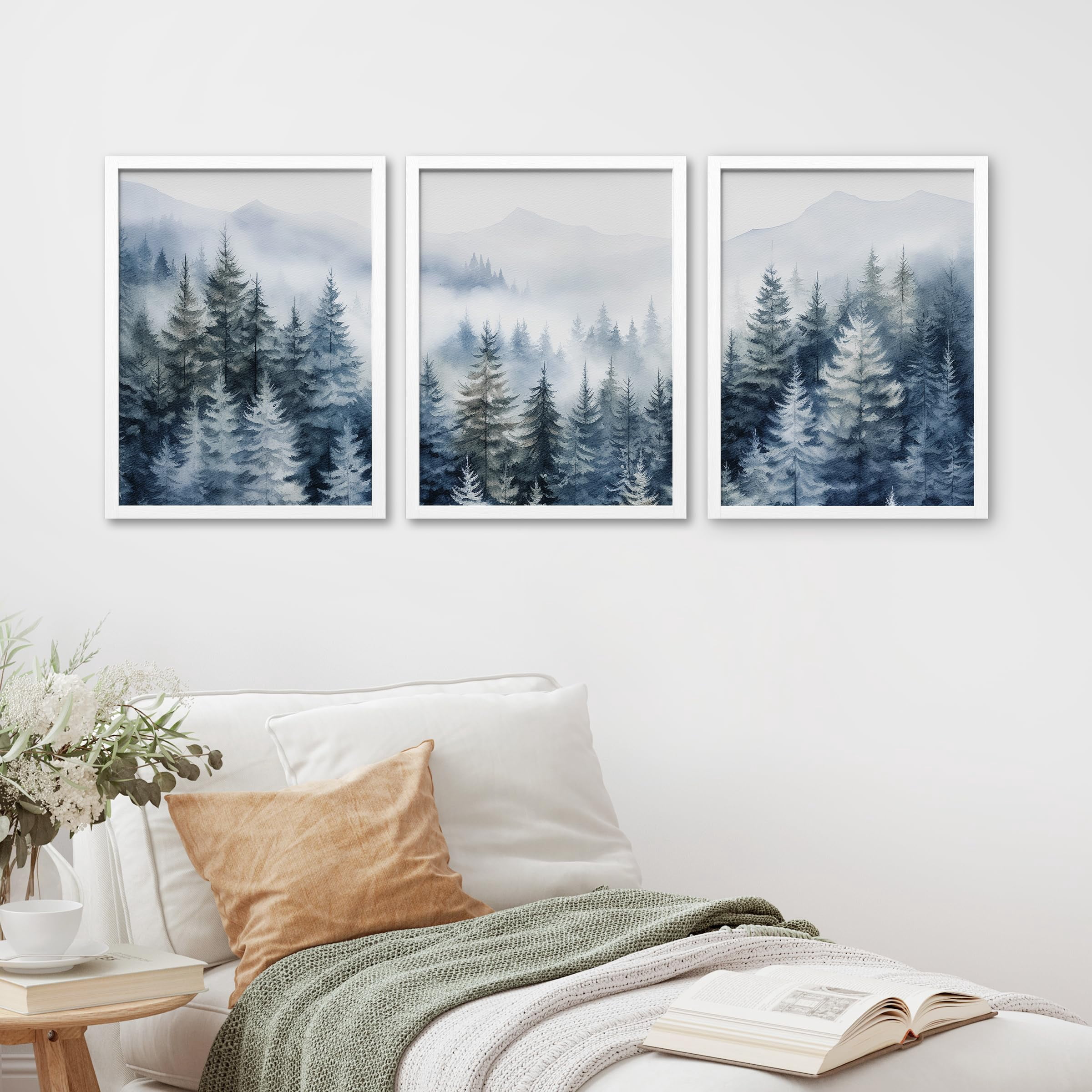 PixonSign Framed Canvas Print Wall Art Set - Misty Forest Nature ...