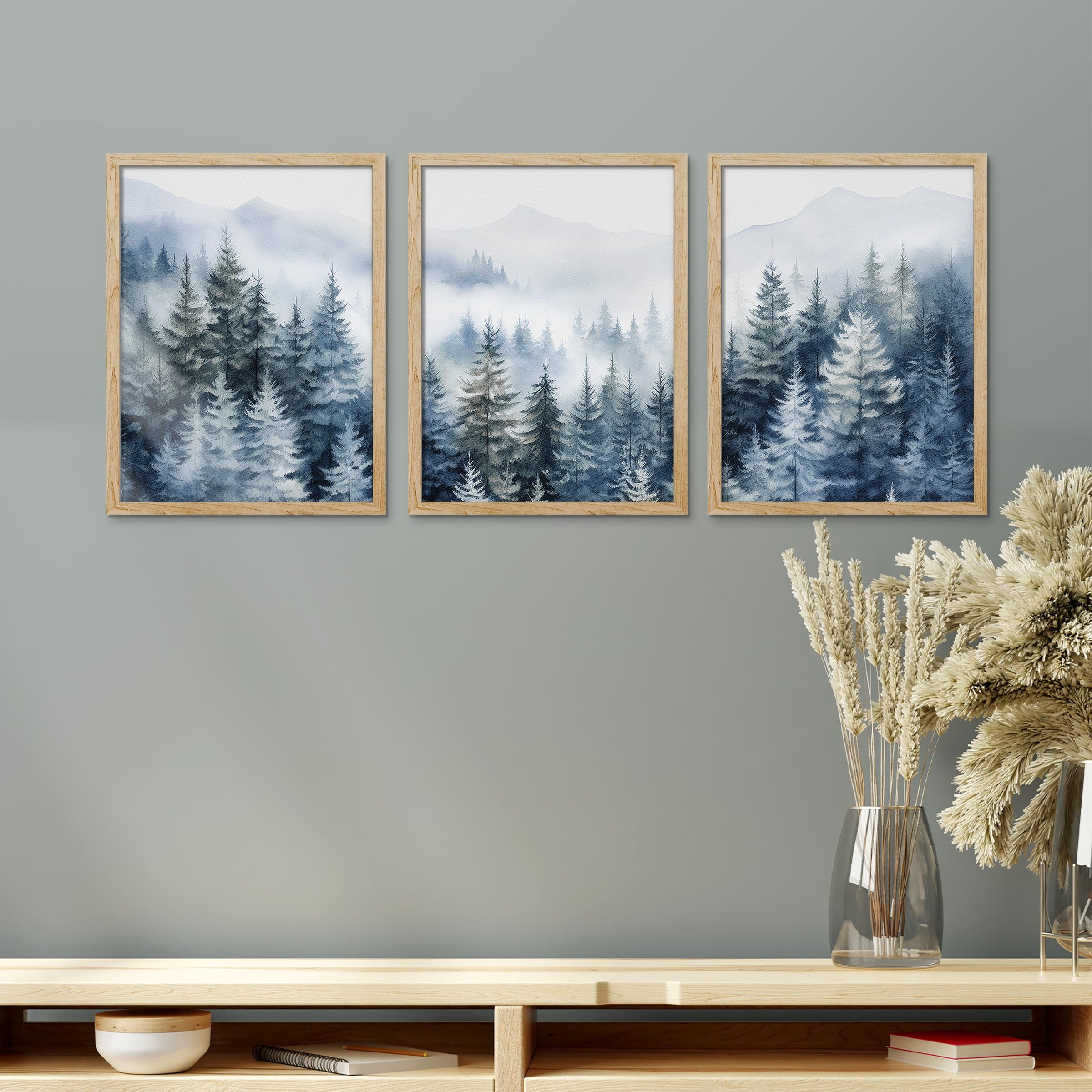 PixonSign Framed Canvas Print Wall Art Set - Misty Forest Nature ...
