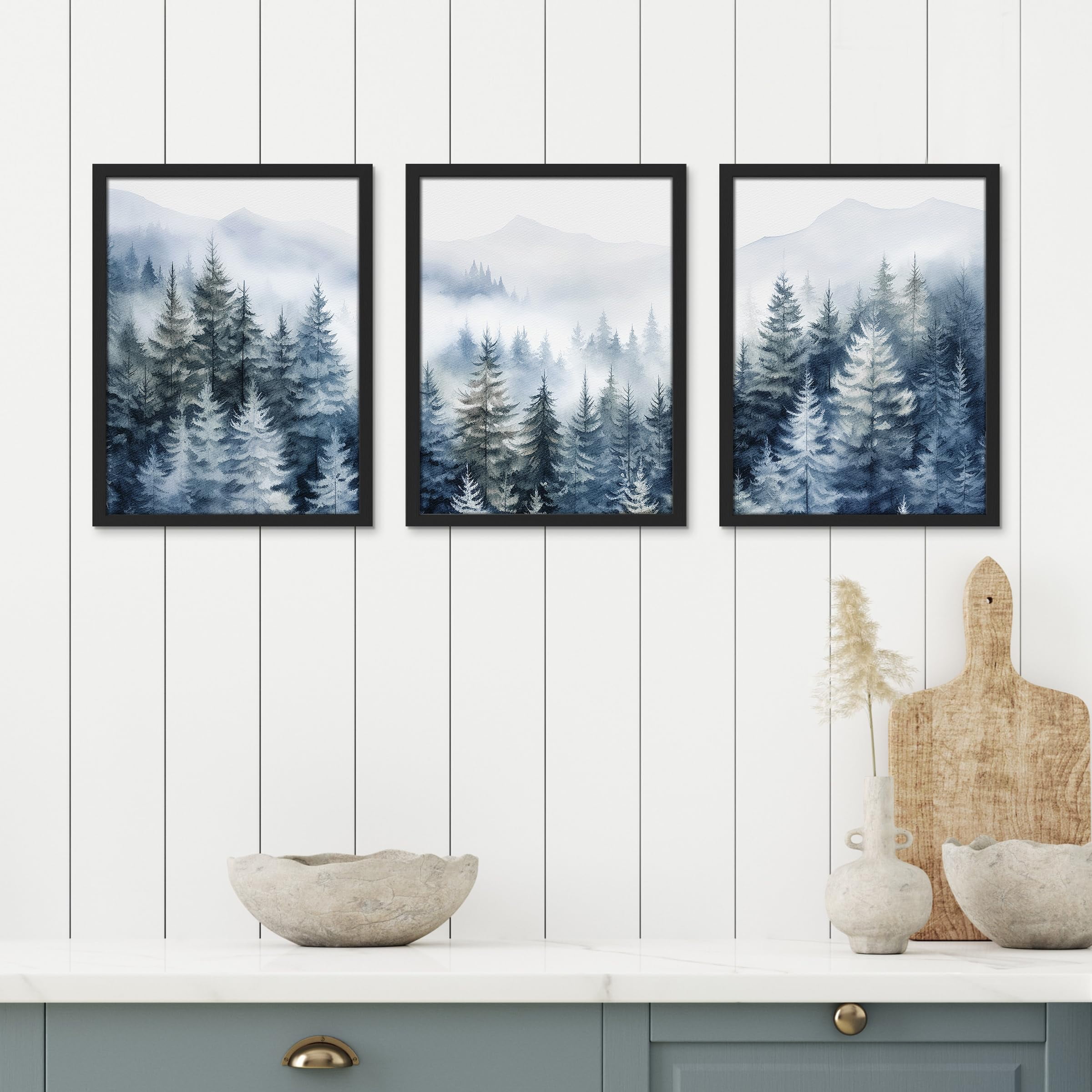 PixonSign Framed Canvas Print Wall Art Set - Misty Forest Nature ...