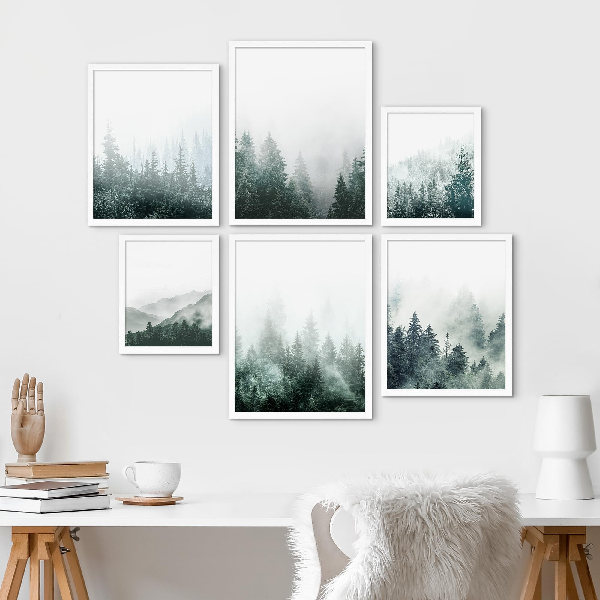 PixonSign Framed Canvas Print Wall Art Set - Misty Pine Tree Forest ...