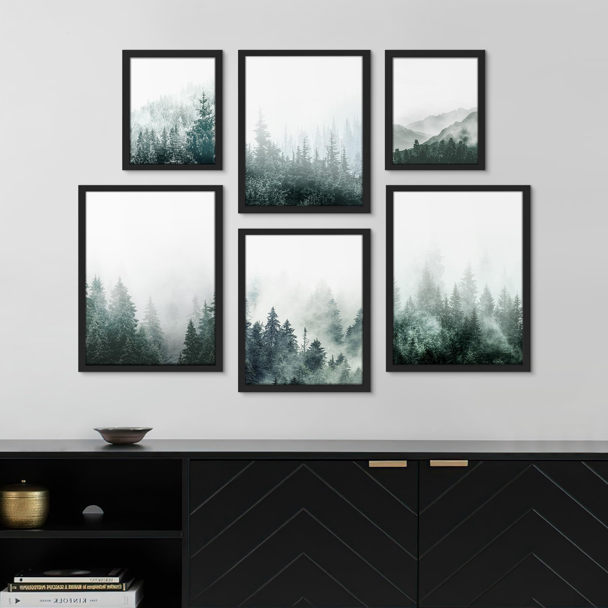 PixonSign Framed Canvas Print Wall Art Set - Misty Pine Tree Forest ...