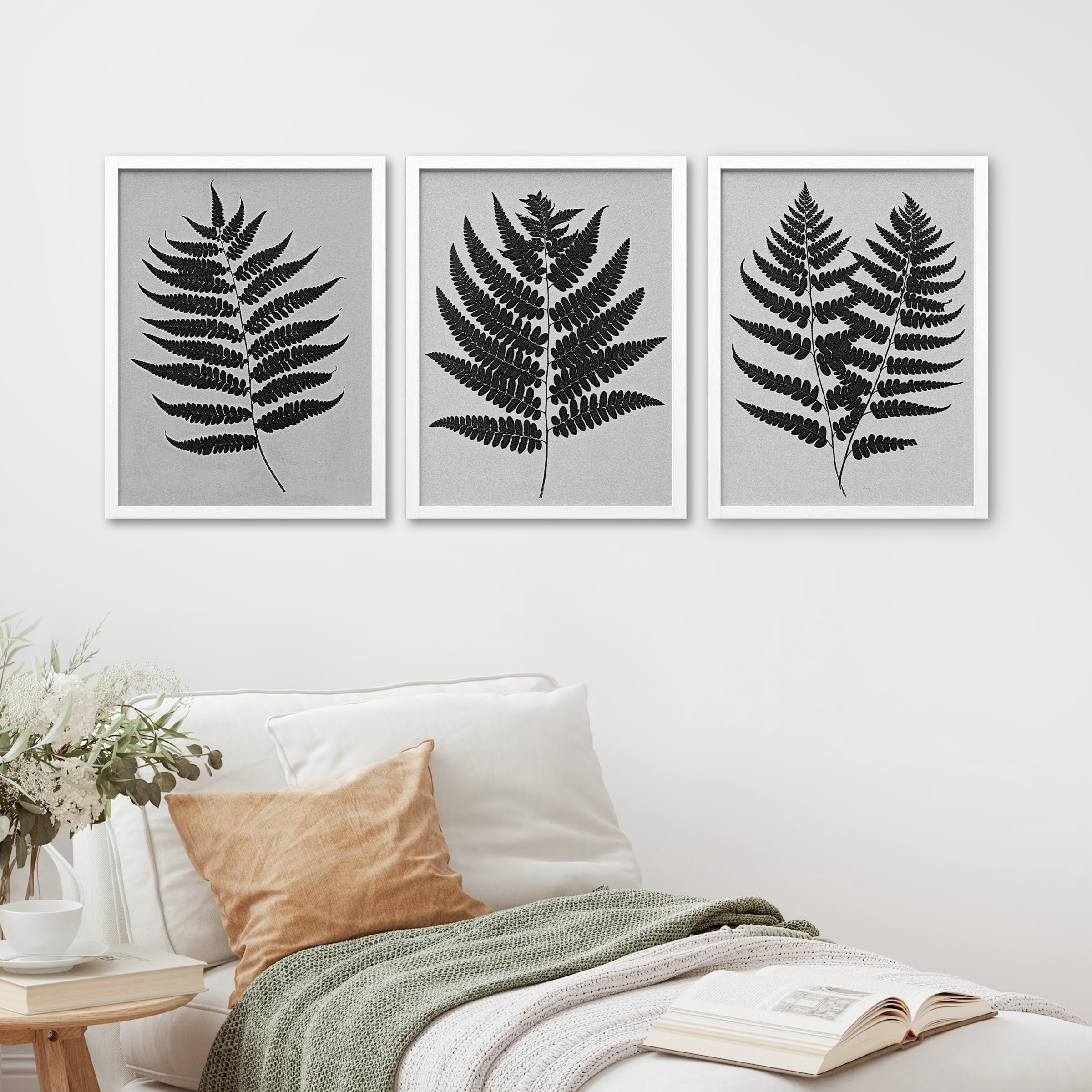 PixonSign Framed Canvas Print Wall Art Set - Monochrome Fern Leaf ...