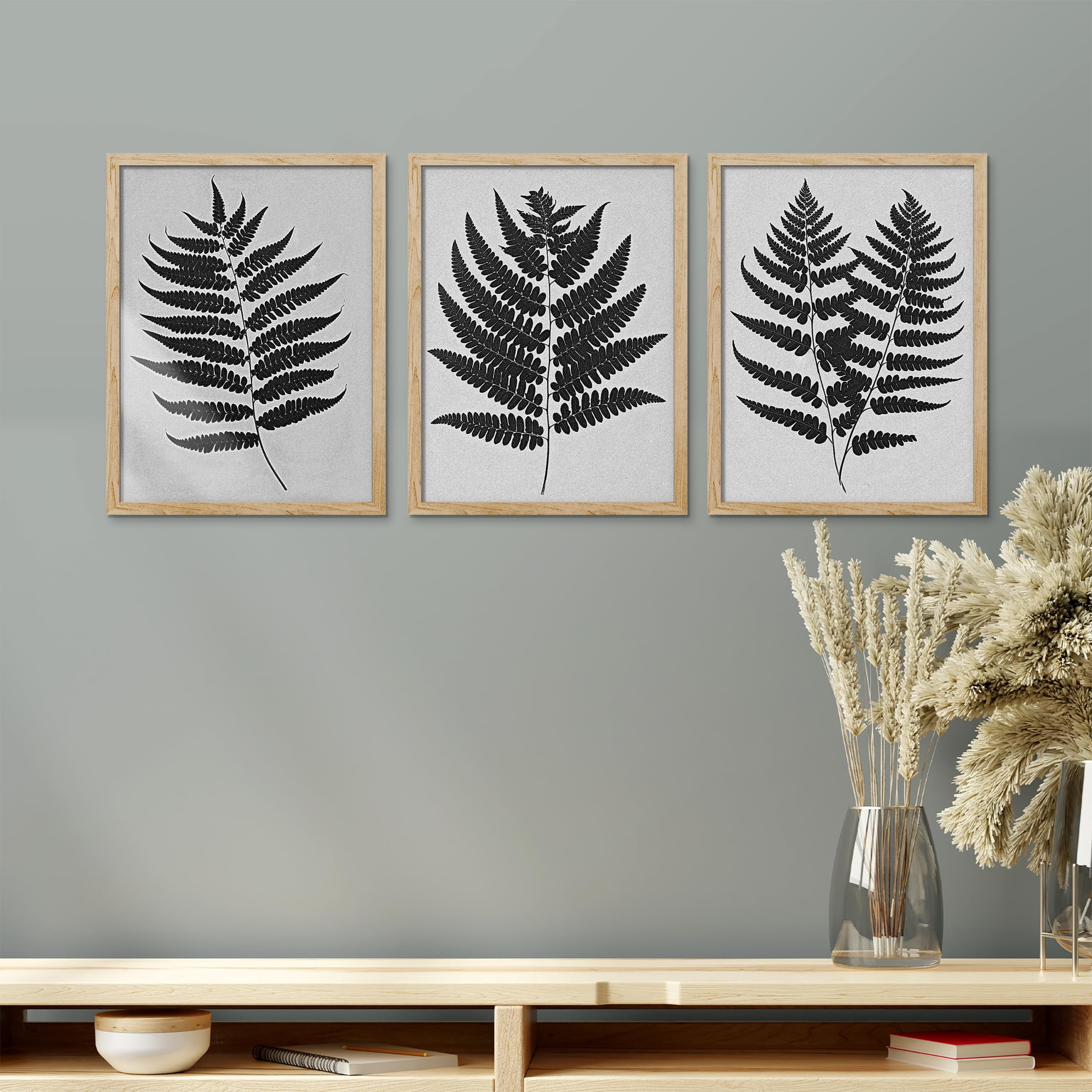 PixonSign Framed Canvas Print Wall Art Set - Monochrome Fern Leaf ...