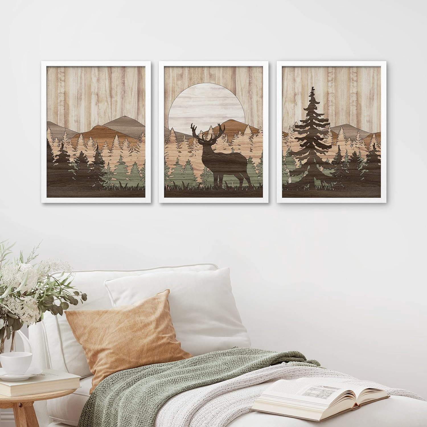 PixonSign Framed Canvas Print Wall Art Set - Moose Deer Sunset Mountain ...