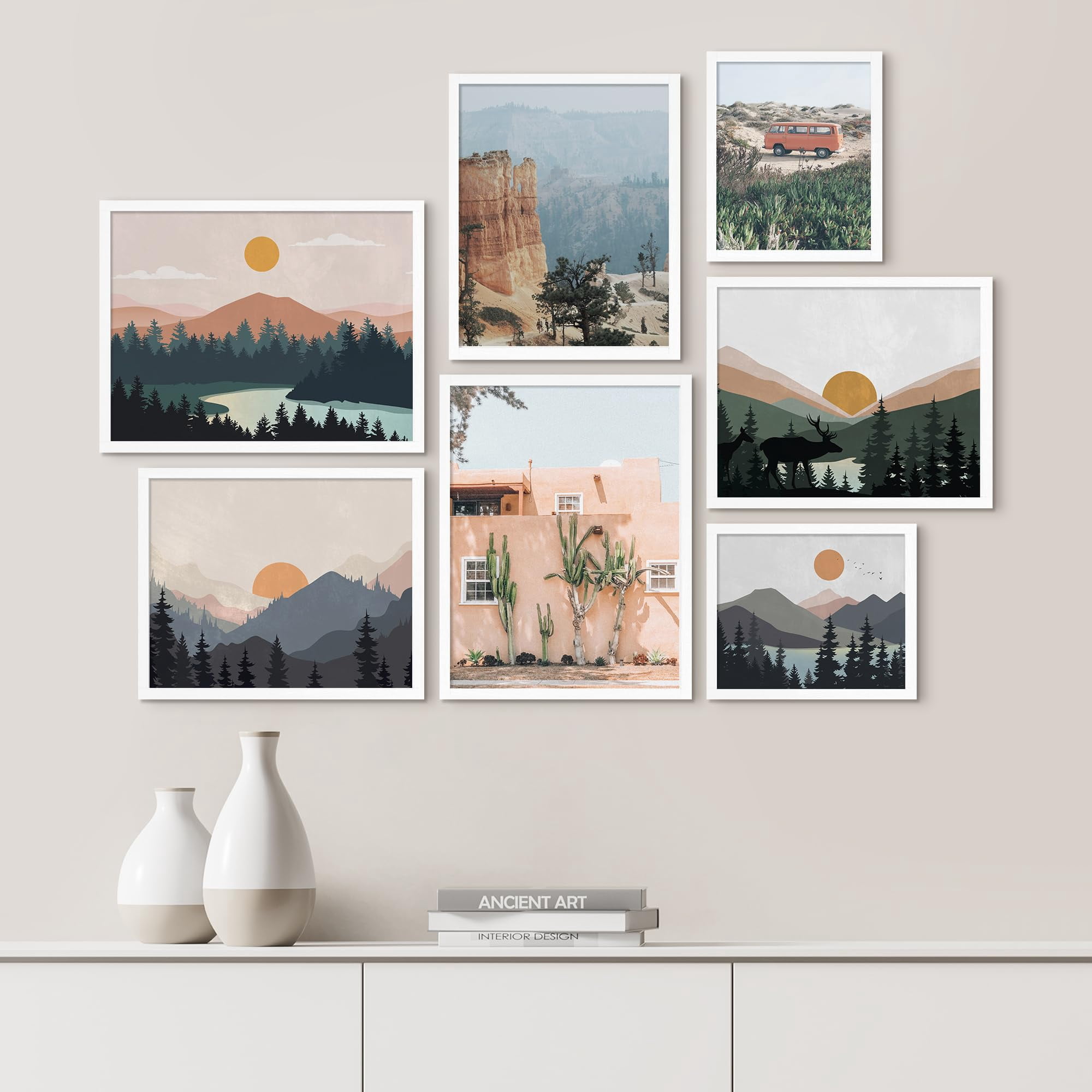 PixonSign Framed Canvas Print Wall Art Set - Mountain Lake Reflection ...