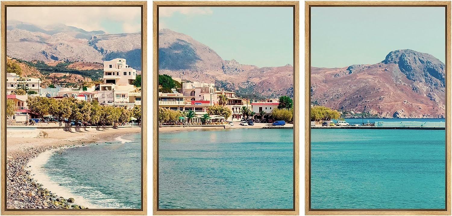 PixonSign Framed Canvas Print Wall Art Set Mountain Range Coastal Beach ...