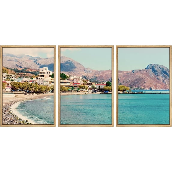 PixonSign Framed Canvas Print Wall Art Set Mountain Range Coastal Beach ...