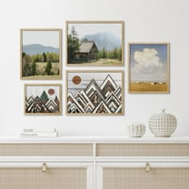 PixonSign Framed Canvas Print Wall Art Set - Mountain Range Sun Forest Landscape Poster Art - Collage Print Gallery Set of 5 Nature Wilderness Modern Art Rustic Wall Décor for Home - Natural