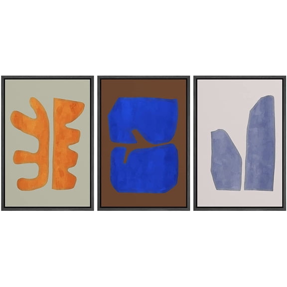 PixonSign Framed Canvas Print Wall Art Set Multicolor Vibrant Mid-Century Figure Collage Abstract Shapes Illustrations Modern Art Boho Decorative for Living Room, Bedroom, Office - 24"x36"x3 BLACK