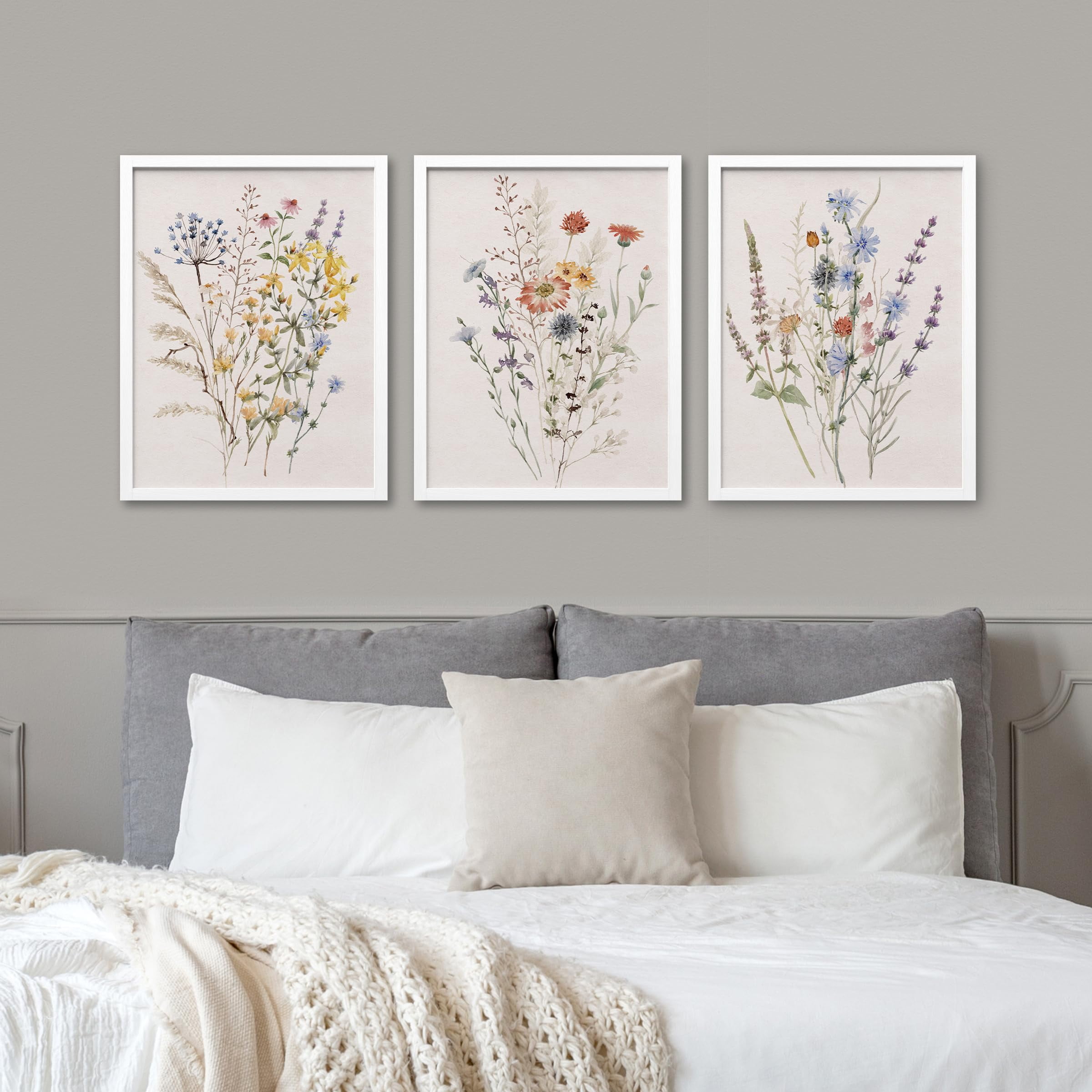 PixonSign Framed Canvas Print Wall Art Set - Multicolor Wildflowers ...