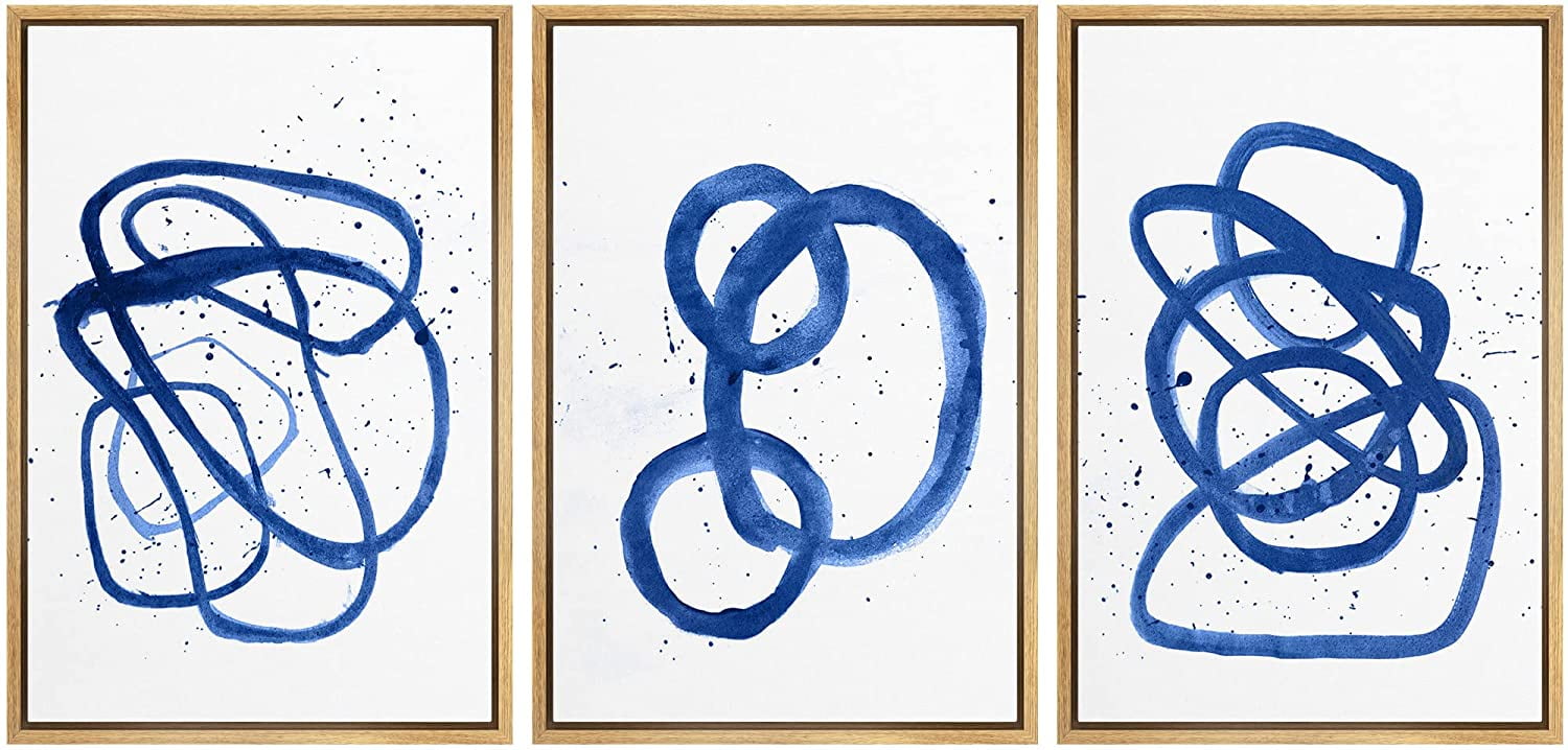 PixonSign Framed Canvas Print Wall Art Set Navy Blue Pastel Paint ...