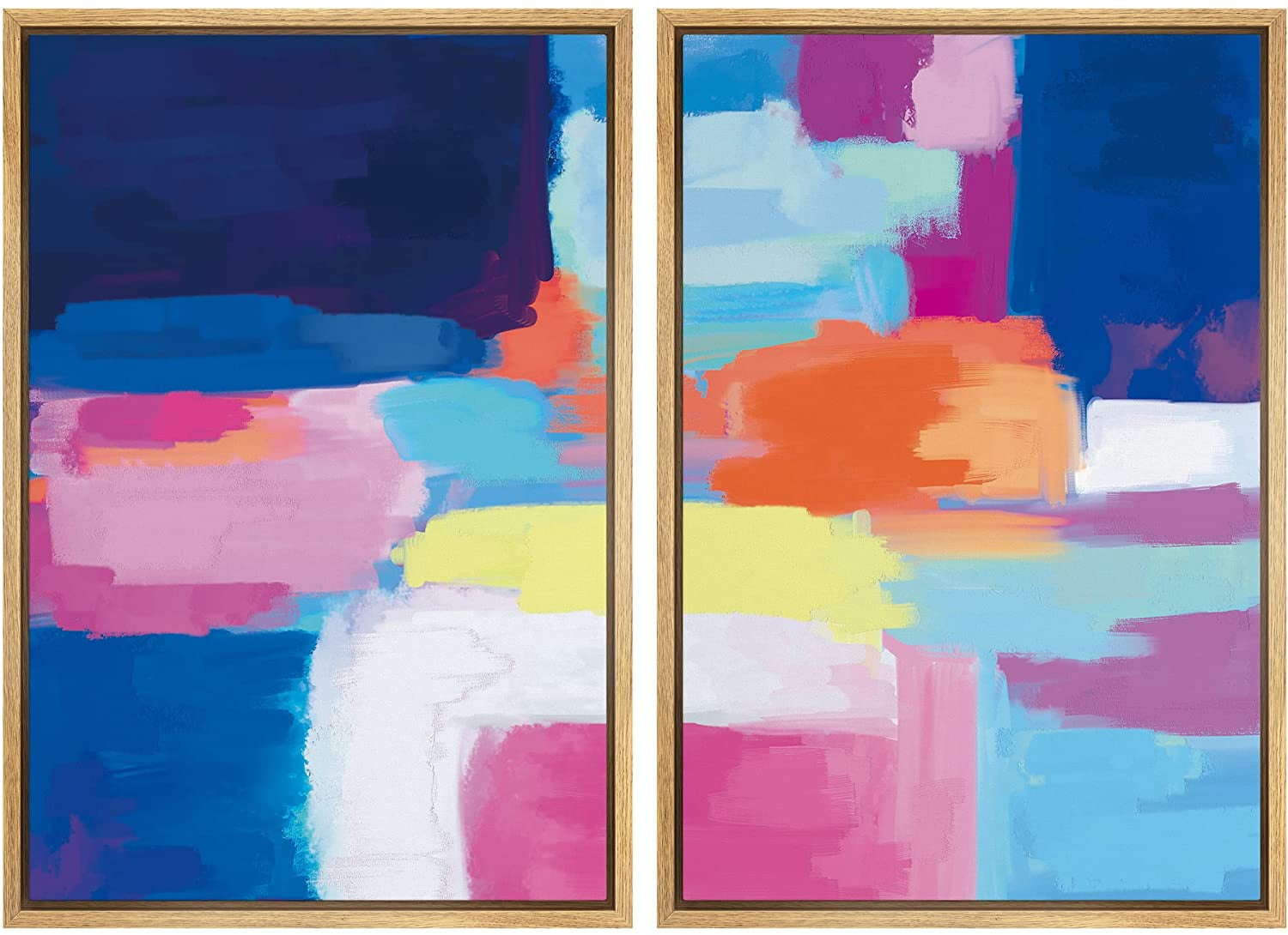 PixonSign Framed Canvas Print Wall Art Set Neon Pastel Colorblocks ...