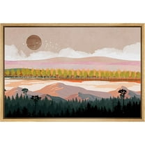 PixonSign Framed Canvas Print Wall Art Set Pastel Countryside Mountain Range Nature Wilderness Illustrations Modern Art Farmhouse/Country Landscape - 16"x24" Natural