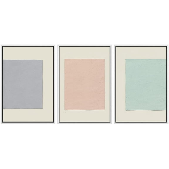 PixonSign Framed Canvas Print Wall Art Set Pastel Multicolor Geometric Color Blocks Abstract Shapes Illustrations Modern Art Minimalism Decorative for Living Room, Bedroom, Office - 16"x24"x3 White
